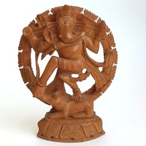 Vintage Antique Hand Carved Art Decor Wooden Ganesh (Sandalwood) 6 1/2” Tall